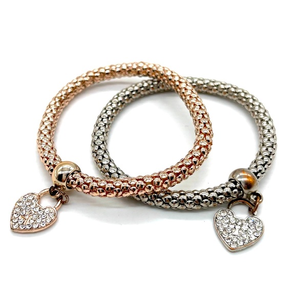Rose Gold & Silvertone Mesh Bracelets w/ Charms - Picture 1 of 3